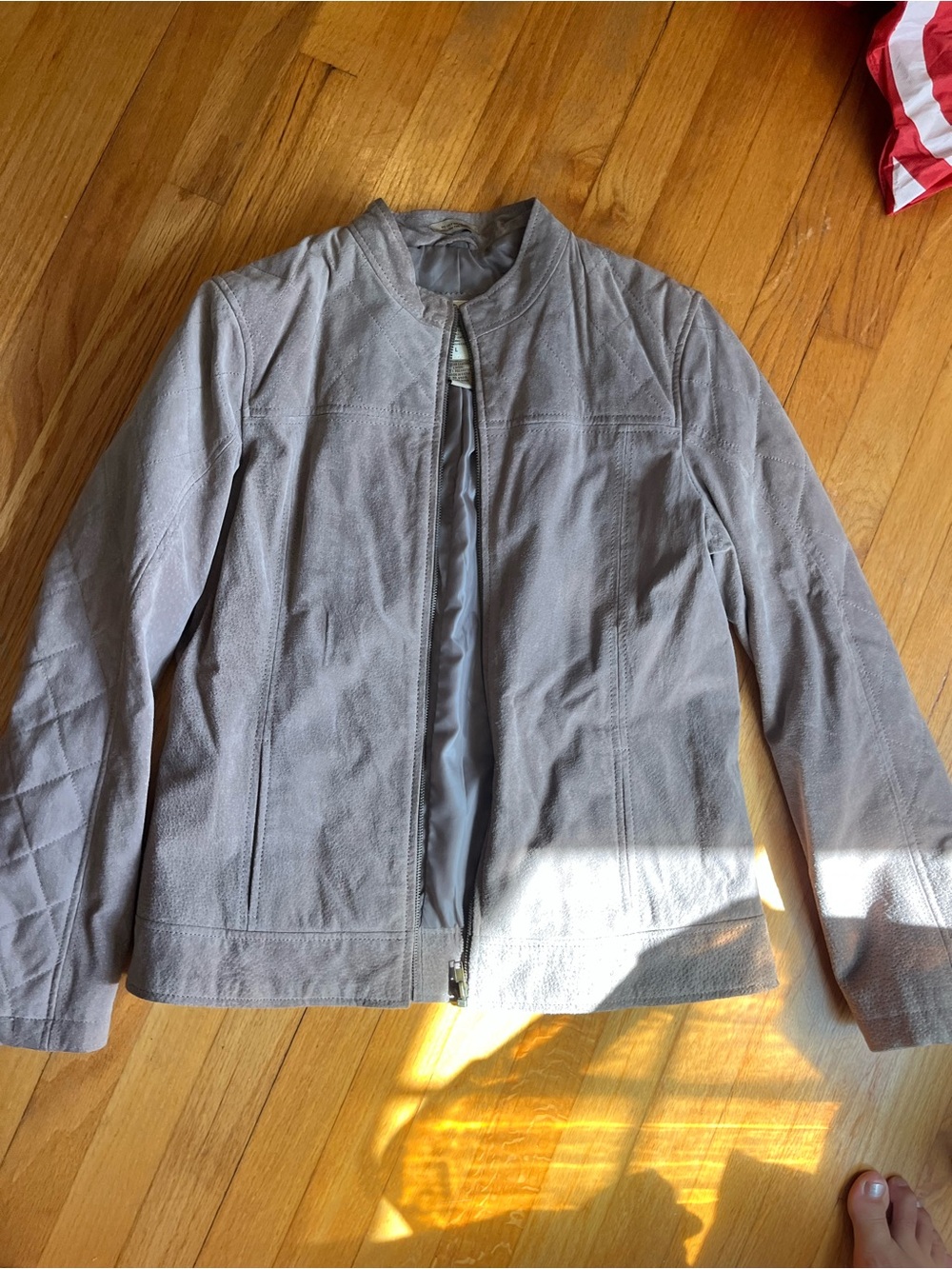 Womens taupe suede motorcycle esc jacket